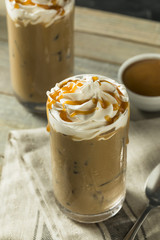 Sweet Homemade Caramel Iced Latte Coffee