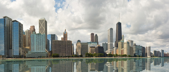 A panoramic view of the Skyline of the city of Chicago, Illinois.