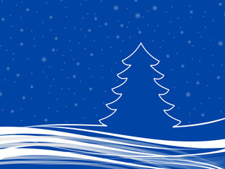 Abstract christmas tree in the ocean white snowflakes. christmas illustration with blu background for marine, sailing and surfing theme
