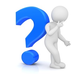 thinking man think sign question mark red 3d interrogation point asking sign symbol icon with stick man figure isolated on white