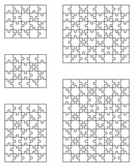 Illustration of separate parts of five white puzzle