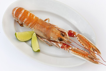 Cooked lobster and lemon