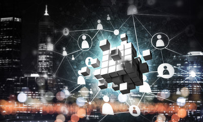 Concept of Internet and networking with digital cube figure on d
