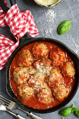 Meatballs in tomato sauce.Top view.