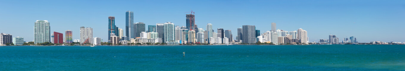 Fototapeta na wymiar Panoramic view of the Miami skyline from the bay.