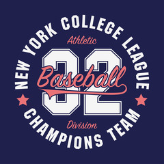 New York, Baseball typography for number t-shirt. Original sportswear print. Athletic apparel typography. Graphic for design sports clothes. Vector illustration.