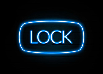 Lock  - colorful Neon Sign on brickwall