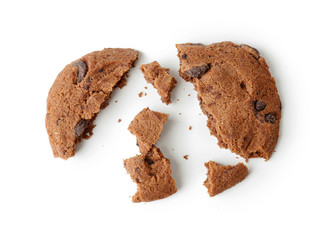 Delicious oatmeal cookie with chocolate chips on white background