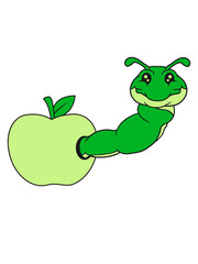apfel essen loch lecker hunger schnecke kriechen raupe schlange süß niedlich comic cartoon