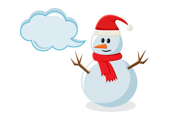 Colored snowman with dialog box on white background. Vector illustration