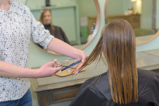 female customer having her hair cut