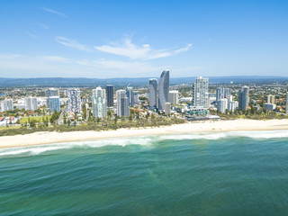An aerial view of Broadbeach on the Gold Coast in Queensland, Australia