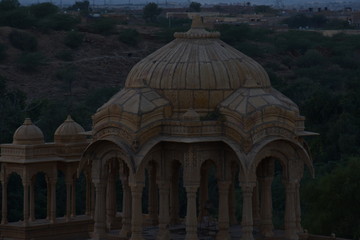 Fototapeta na wymiar beautiful ancient cenotaphs of rawal kings in bada baagh jaisalmer rajasthan india
