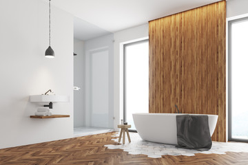 White and dark wooden bathroom corner