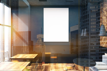 Gray coffee shop interior, poster toned