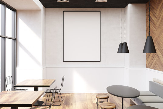 Gray cafe interior, poster