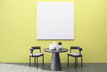 Yellow wall dining room interior, square poster