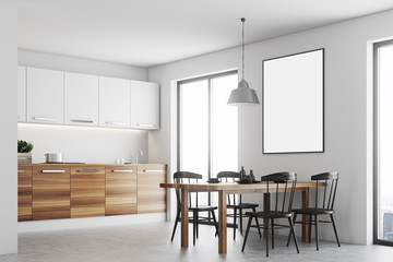 White dining room, wood countertops side