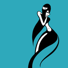 Fototapeta premium Eastern woman Silhouette. Hand drawn Vector Illustration