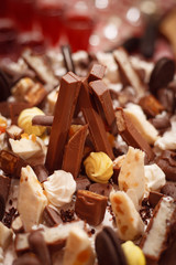 Incredibly many sweet desserts on the cake