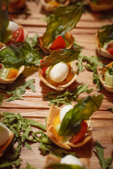 Many different snacks on beautiful boards