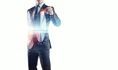 Close of businessman draw on screen