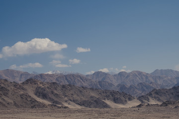 Landscape image of mountains and blue sky background in Ladakh , India