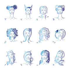 Zodiac sign. Beautiful fashion girl. Vector hand drawn illustration.