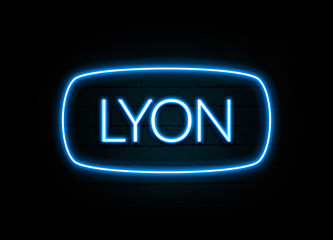 Lyon   - colorful Neon Sign on brickwall