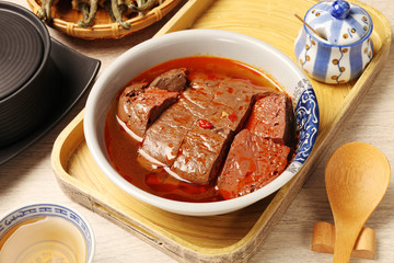 Chinese food- spicy hot duck blood  