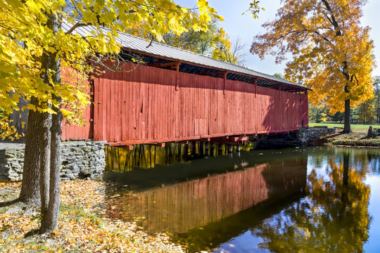 Irishman's Covered Bridge In Fall - Vigo County, Indiana