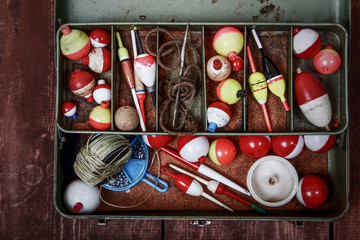 Overhead shot of a fishing tacklebox