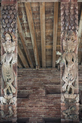 handcrafted beautiful wooden pillar of a temple