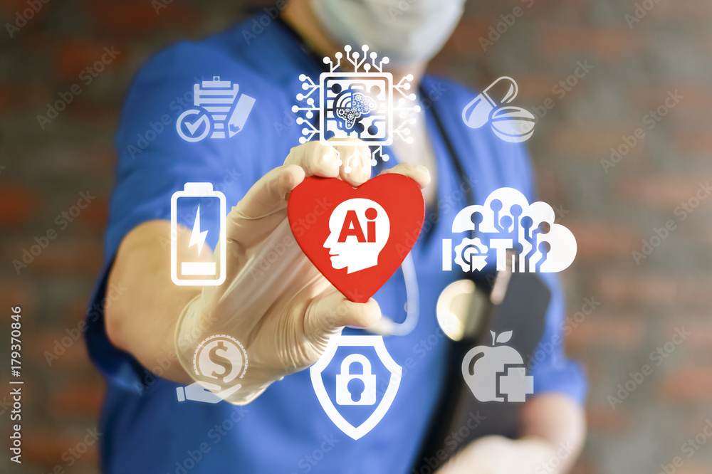 Poster artificial intelligence medicine smart mind tech. machine learning, robotics information technology.