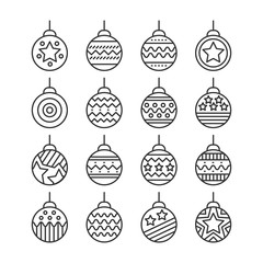 Set of Christmas balls icon. Thin Line art. Editable stroke