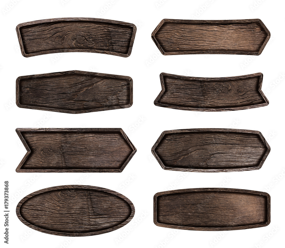 Poster wooden signboard isolated on white background, objects with clipping paths for design work