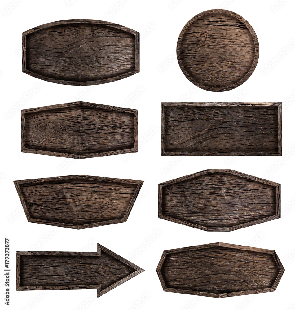 Poster wooden signboard isolated on white background, objects with clipping paths for design work