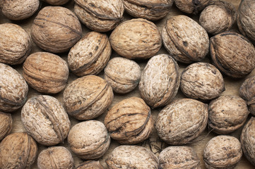 Walnuts heap close-up