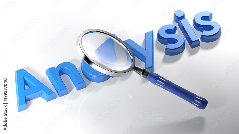 Poster magnifier on blue write analysis - 3d rendering