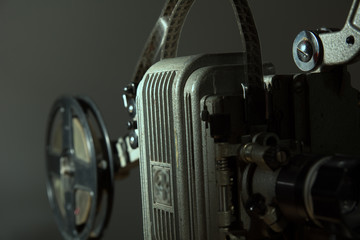 Close-up of an old film projector.