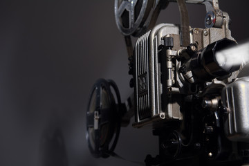 Close-up of an old film projector.