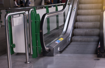 An escalator in public sky train transportation in Bangkok, Thailand