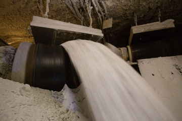 undeground Salt transporter conveyor in the salt mine shaft 