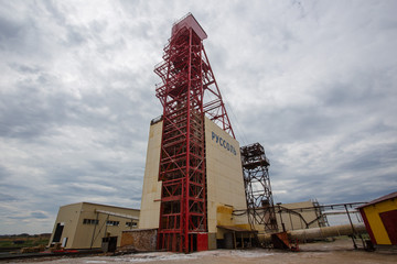 Headframe of the salt mine shaft mining industry