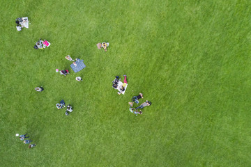 Aerial view of the people at a picnic in a summer park © R