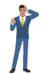 Businessman with mobile phone grabbed his head