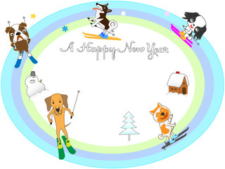 Obraz premium ２０１８年の年賀状素材の犬のスキー