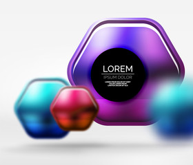 Metallic realistic texture on 3d hexagons, vector digital backdrop
