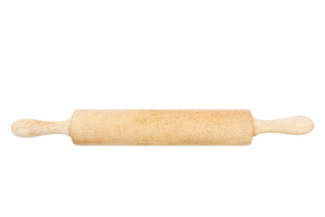 one wooden rolling pin isolated on white
