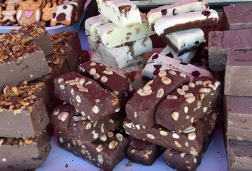 Black-white delicious homemade chocolate for sale at traditional fair